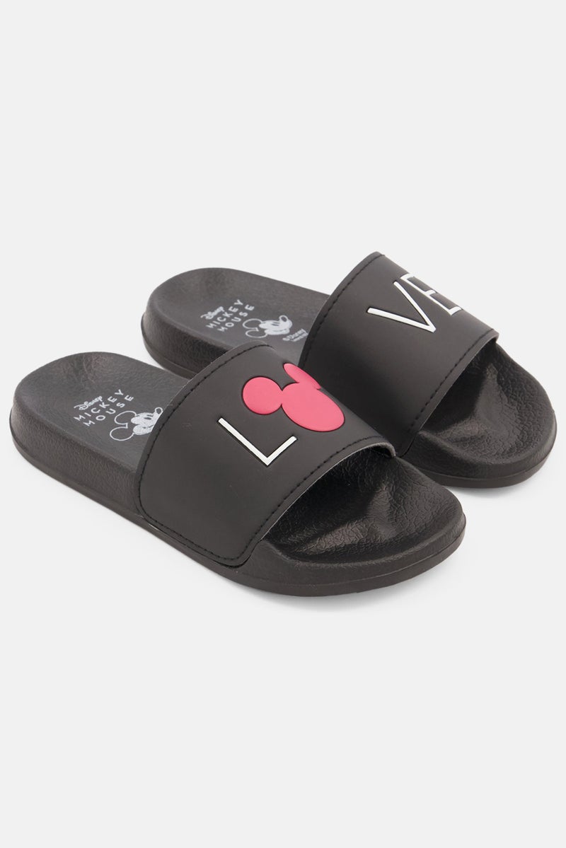 MICKEY MOUSE Kids Girl Slip On Graphic Sandals, Black Combo - Image 1